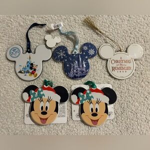 Disney Parks Mickey & Minnie Christmas Ornaments Lot (5)